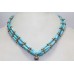 Women's Necklace 925 Sterling Silver beads blue turquoise stones P 406